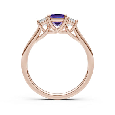 Amethyst Three Emerald Cut Stone Ring
