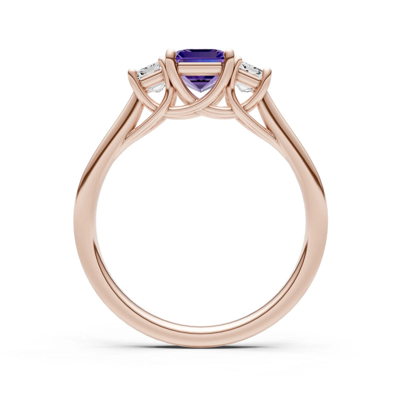 Amethyst Three Emerald Cut Stone Ring