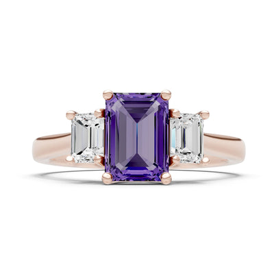 Amethyst Three Emerald Cut Stone Ring