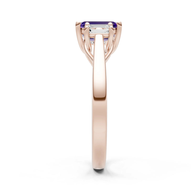 Amethyst Three Emerald Cut Stone Ring