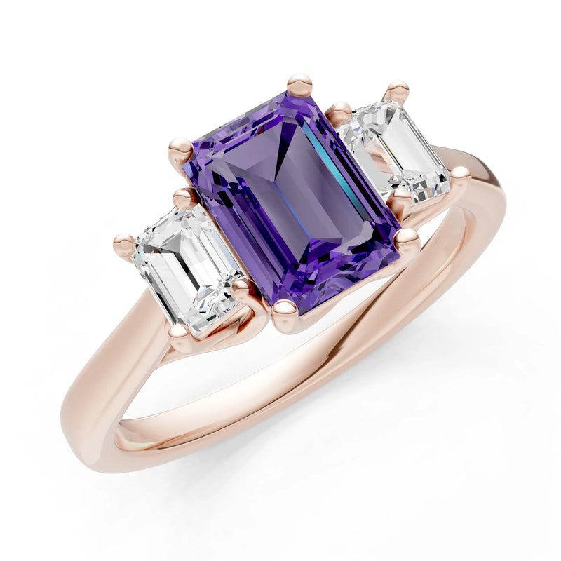 Amethyst Three Emerald Cut Stone Ring