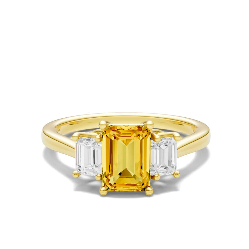 Citrine Three Emerald Cut Stone Ring