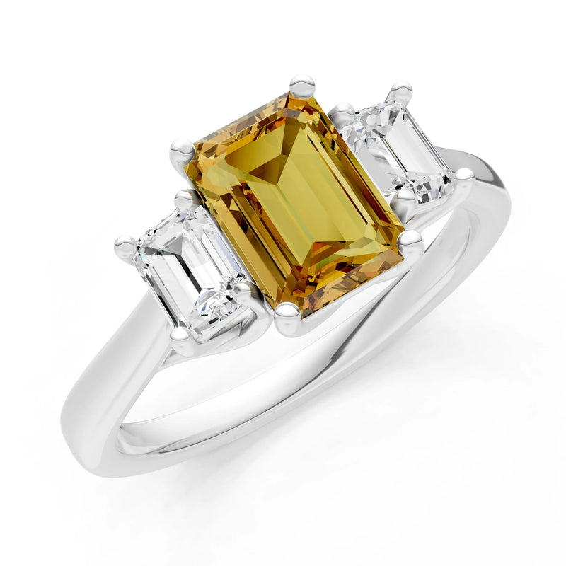 Citrine Three Emerald Cut Stone Ring