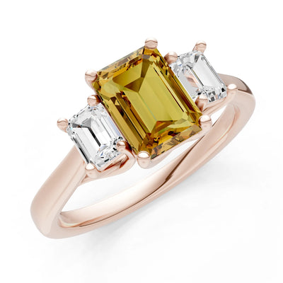 Citrine Three Emerald Cut Stone Ring