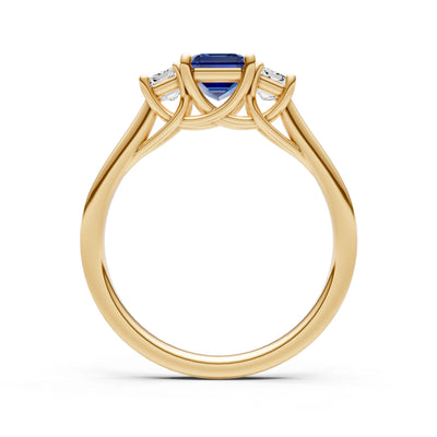 Blue Sapphire Three Emerald Cut Stone Ring