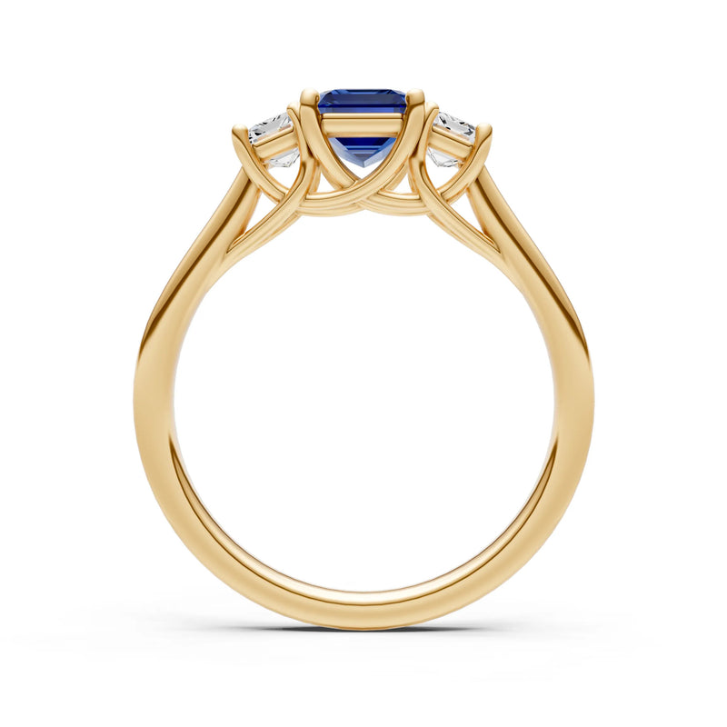 Blue Sapphire Three Emerald Cut Stone Ring