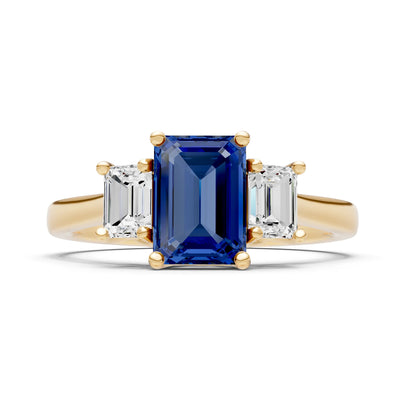 Blue Sapphire Three Emerald Cut Stone Ring