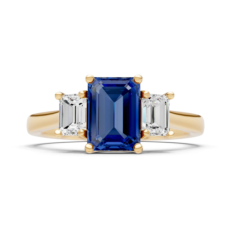 Blue Sapphire Three Emerald Cut Stone Ring