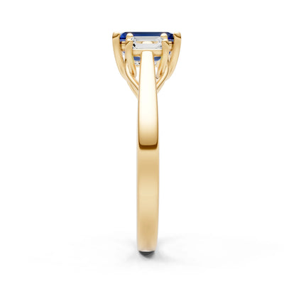 Blue Sapphire Three Emerald Cut Stone Ring