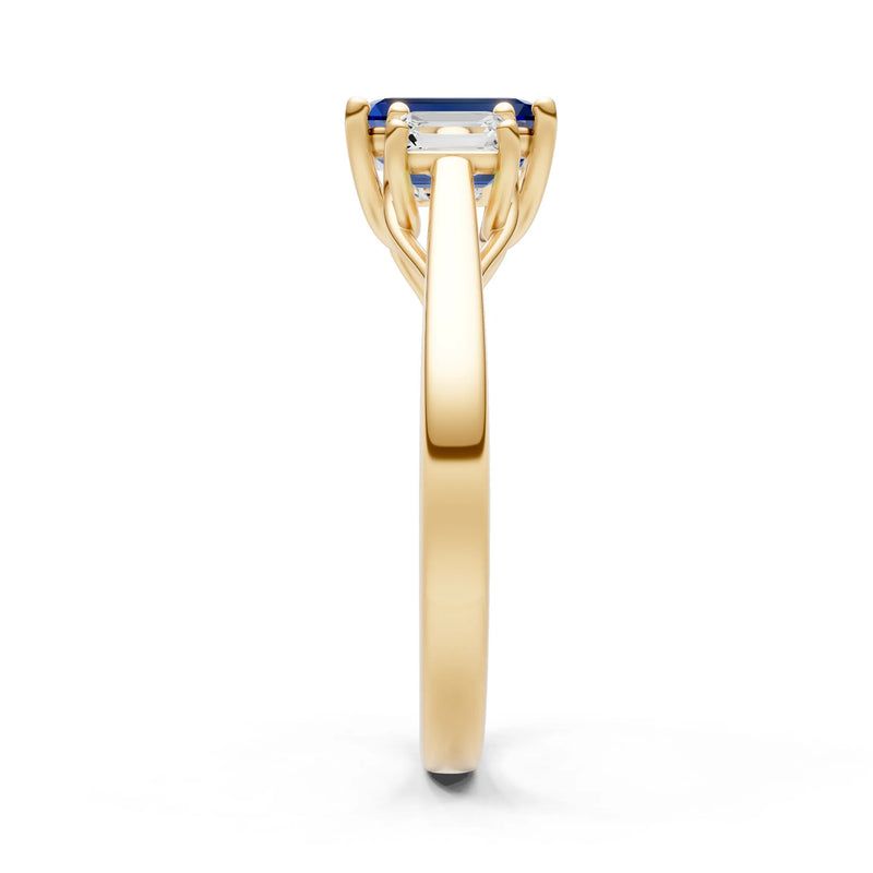 Blue Sapphire Three Emerald Cut Stone Ring