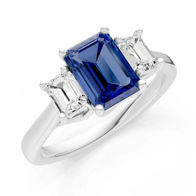 Three Emerald Cut Gemstone Gold Ring