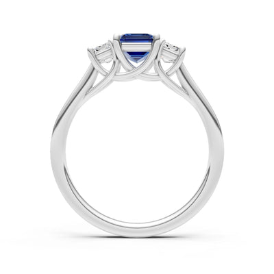 Blue Sapphire Three Emerald Cut Stone Ring