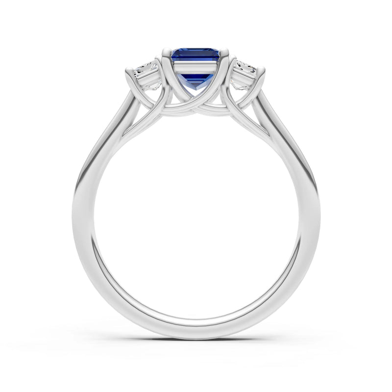 Blue Sapphire Three Emerald Cut Stone Ring