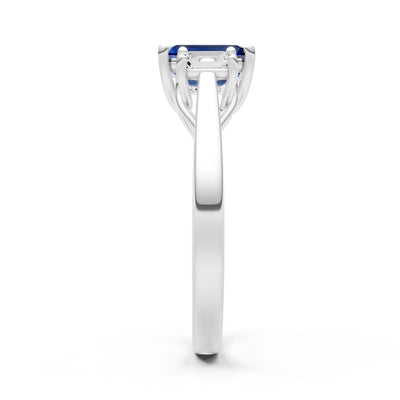 Blue Sapphire Three Emerald Cut Stone Ring