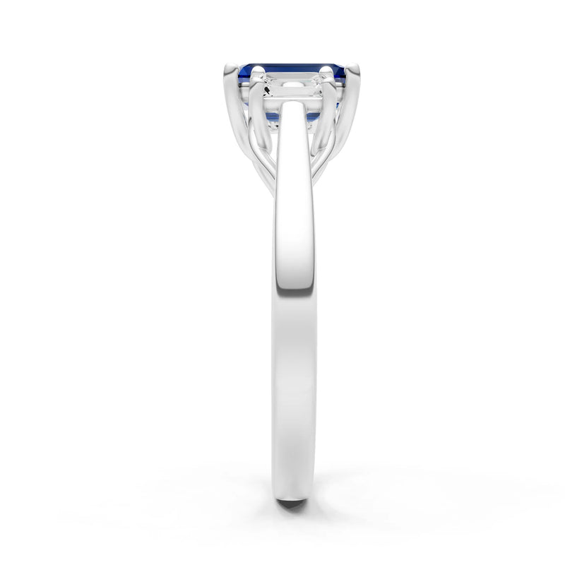 Blue Sapphire Three Emerald Cut Stone Ring
