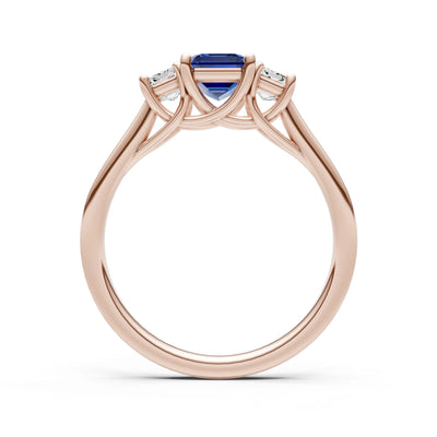 Blue Sapphire Three Emerald Cut Stone Ring