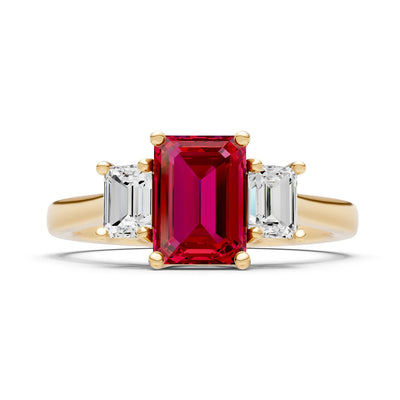 Ruby Three Emerald Cut Stone Ring