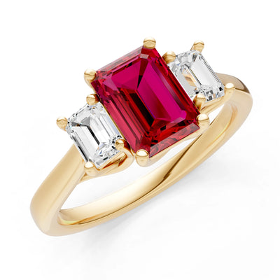 Ruby Three Emerald Cut Stone Ring