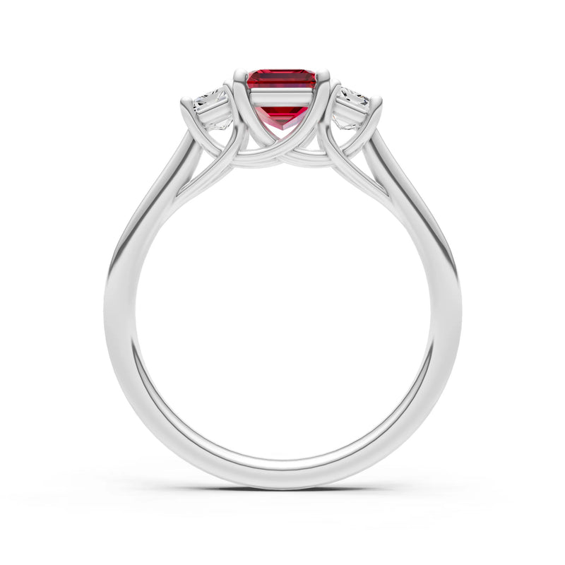 Ruby Three Emerald Cut Stone Ring