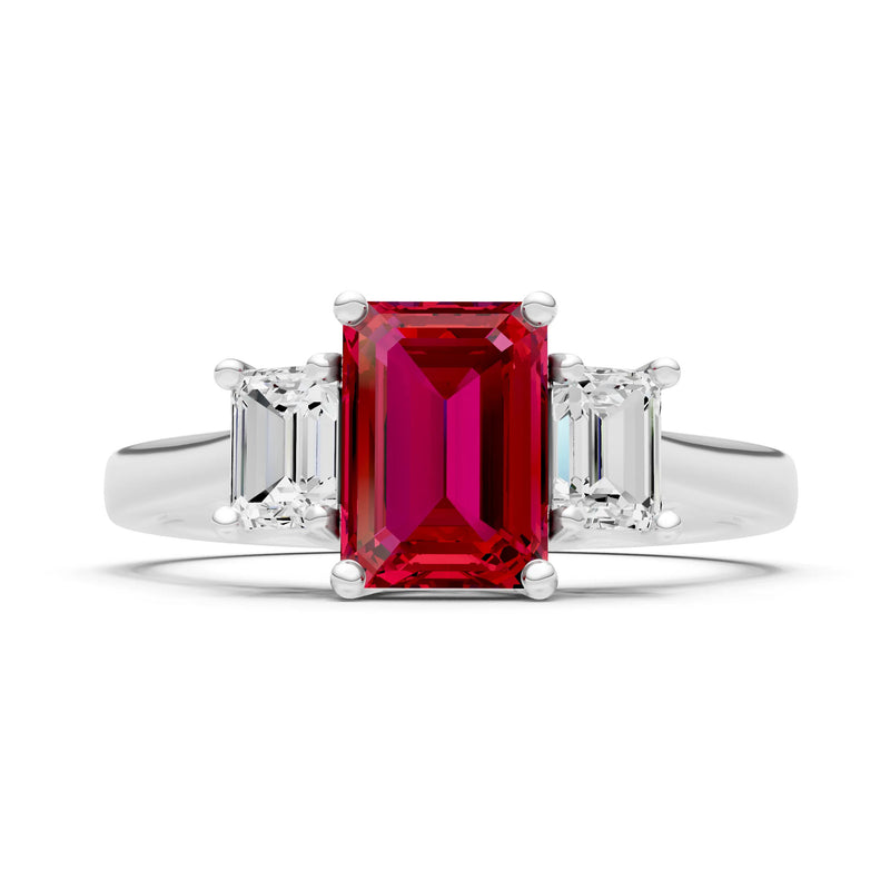 Ruby Three Emerald Cut Stone Ring