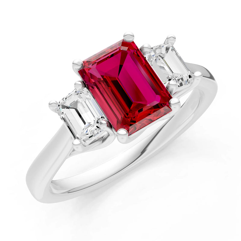 Ruby Three Emerald Cut Stone Ring