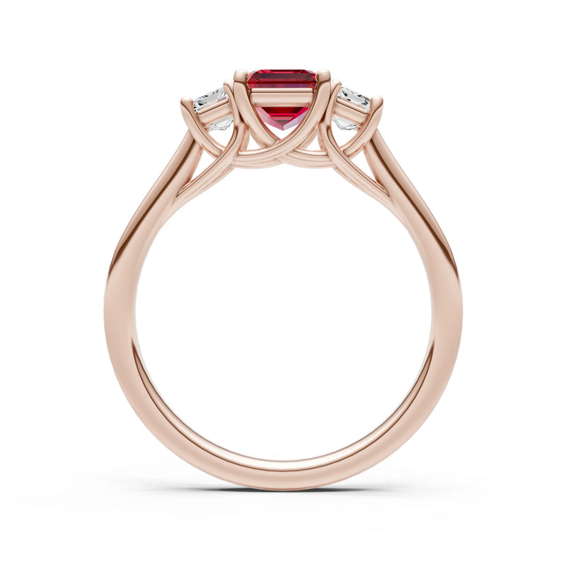 Ruby Three Emerald Cut Stone Ring