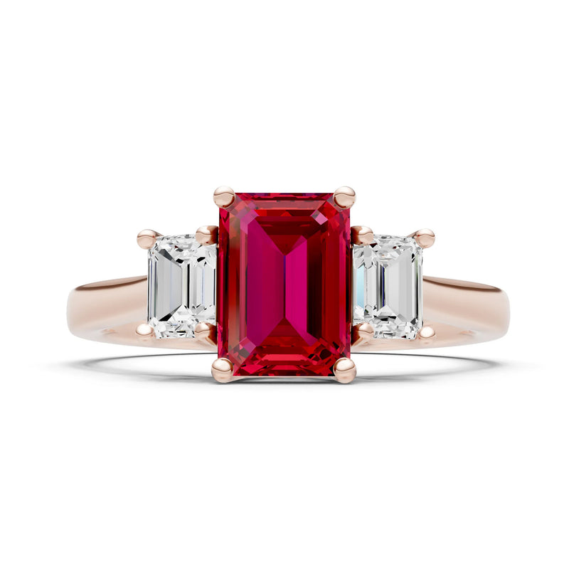 Ruby Three Emerald Cut Stone Ring