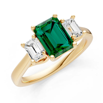 Emerald Three Emerald Cut Stone Ring