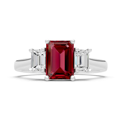 Garnet Three Emerald Cut Stone Ring