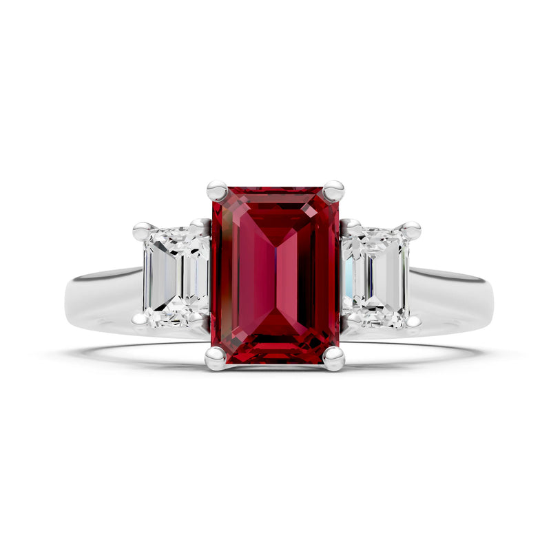 Garnet Three Emerald Cut Stone Ring