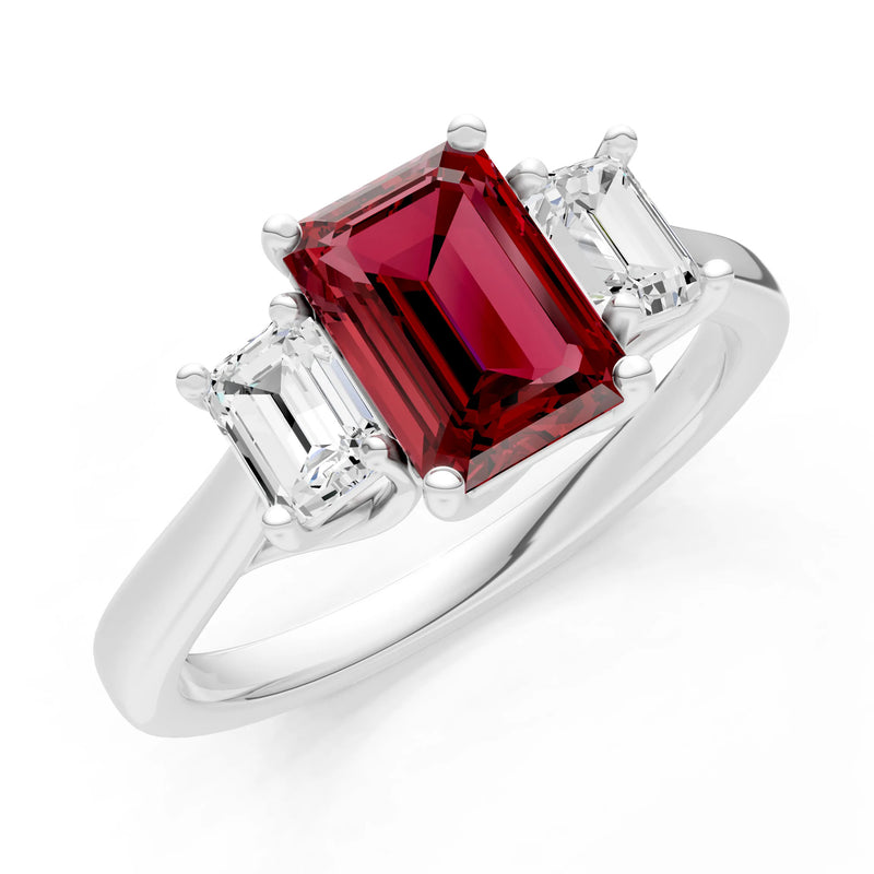 Garnet Three Emerald Cut Stone Ring