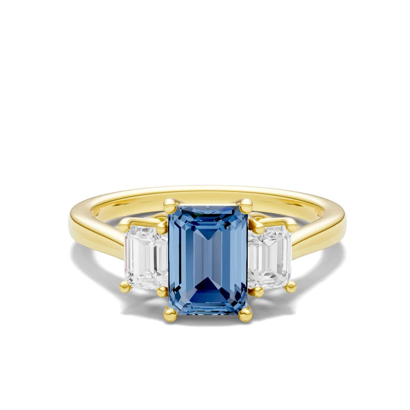 London Blue Topaz Three Emerald Cut Stone Ring
