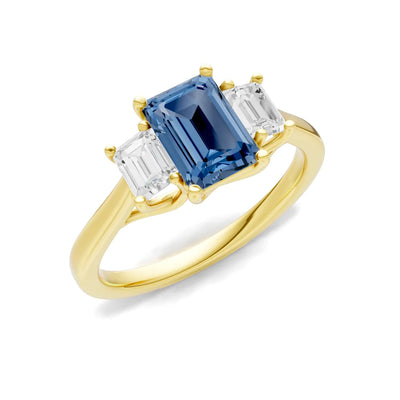 London Blue Topaz Three Emerald Cut Stone Ring