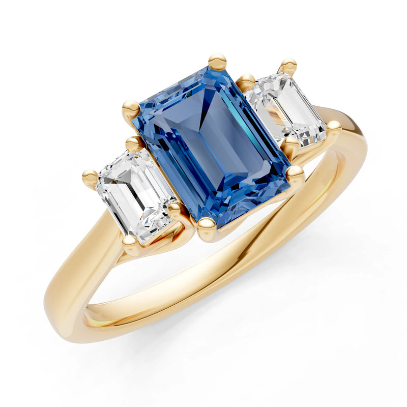 London Blue Topaz Three Emerald Cut Stone Ring