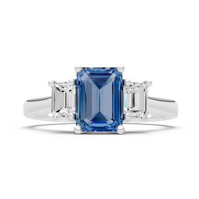 London Blue Topaz Three Emerald Cut Stone Ring