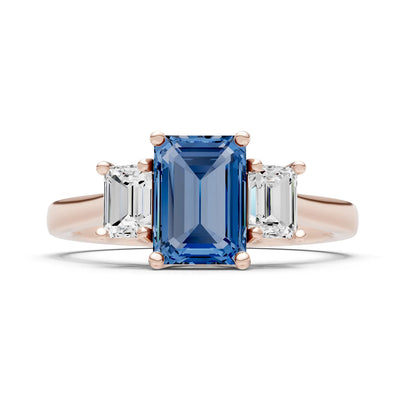 London Blue Topaz Three Emerald Cut Stone Ring