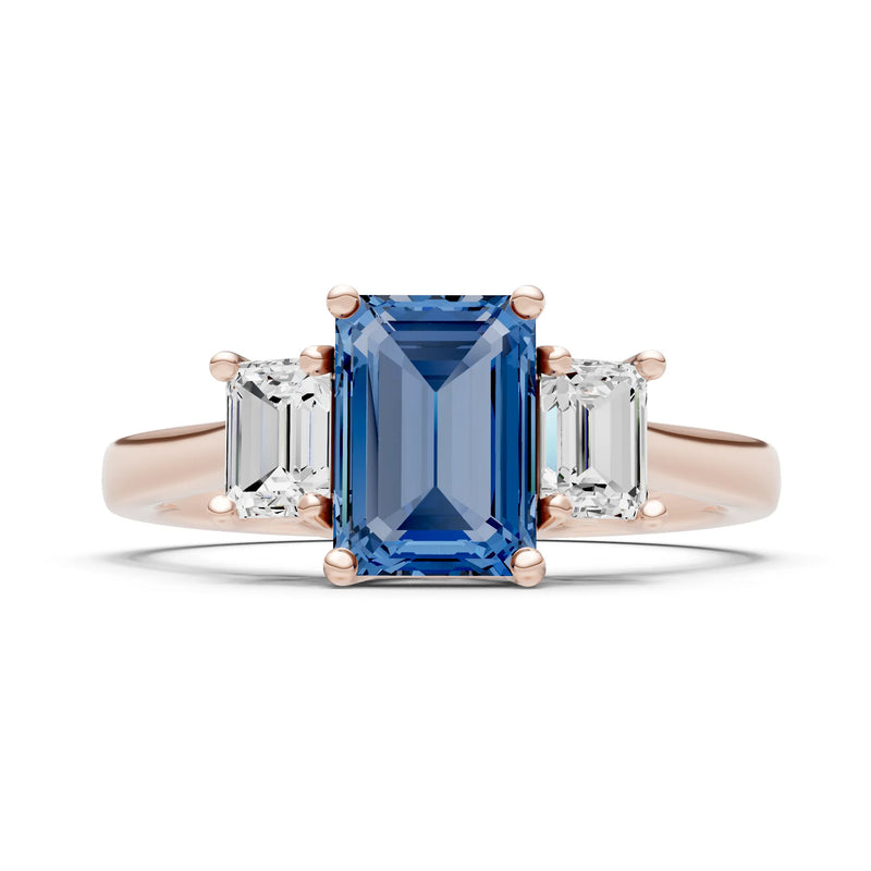 London Blue Topaz Three Emerald Cut Stone Ring
