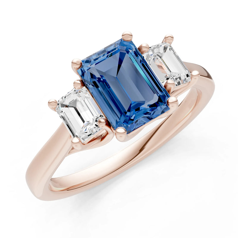 London Blue Topaz Three Emerald Cut Stone Ring