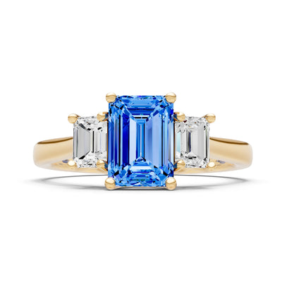 Swiss Blue Topaz Three Emerald Cut Stone Ring