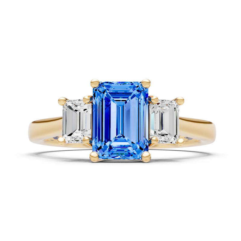 Swiss Blue Topaz Three Emerald Cut Stone Ring