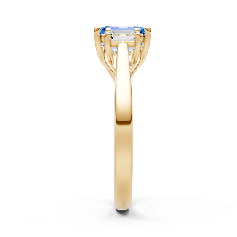 Swiss Blue Topaz Three Emerald Cut Stone Ring