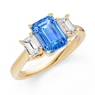 Swiss Blue Topaz Three Emerald Cut Stone Ring