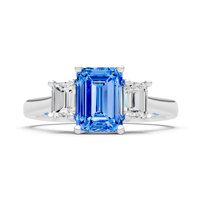Swiss Blue Topaz Three Emerald Cut Stone Ring