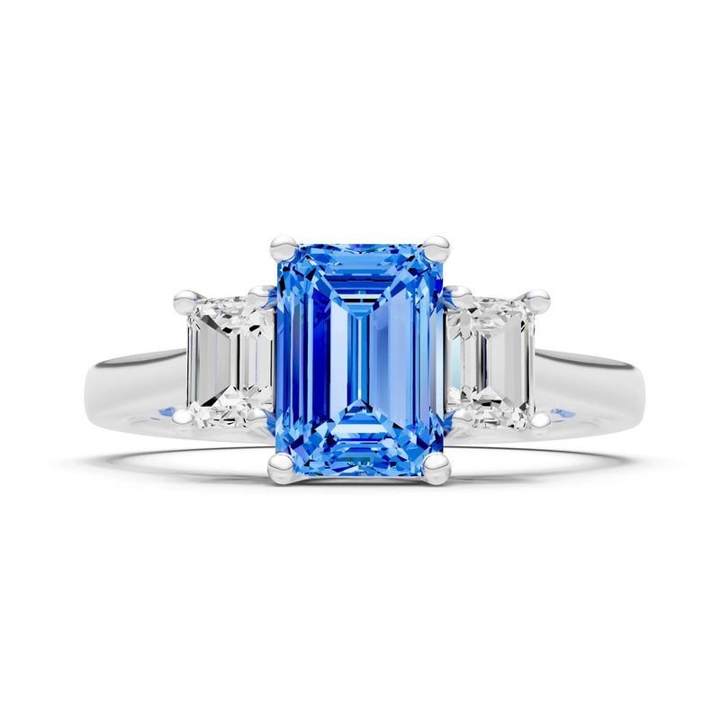 Swiss Blue Topaz Three Emerald Cut Stone Ring
