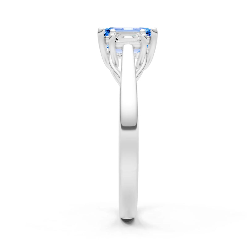 Swiss Blue Topaz Three Emerald Cut Stone Ring