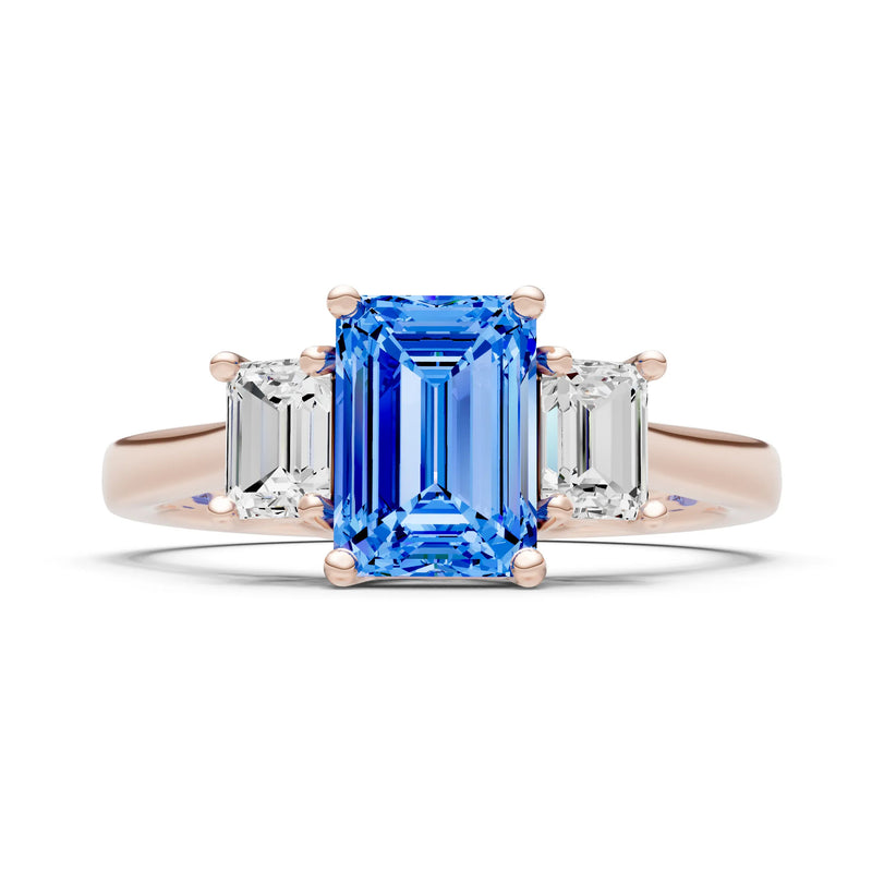 Swiss Blue Topaz Three Emerald Cut Stone Ring