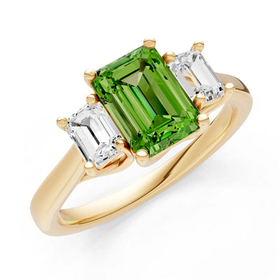 Peridot Three Emerald Cut Stone Ring