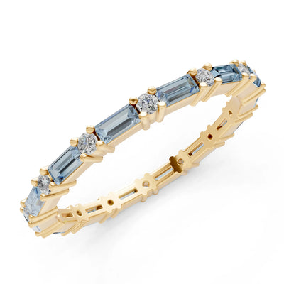 Aquamarine Baguette and Round Full Eternity Band