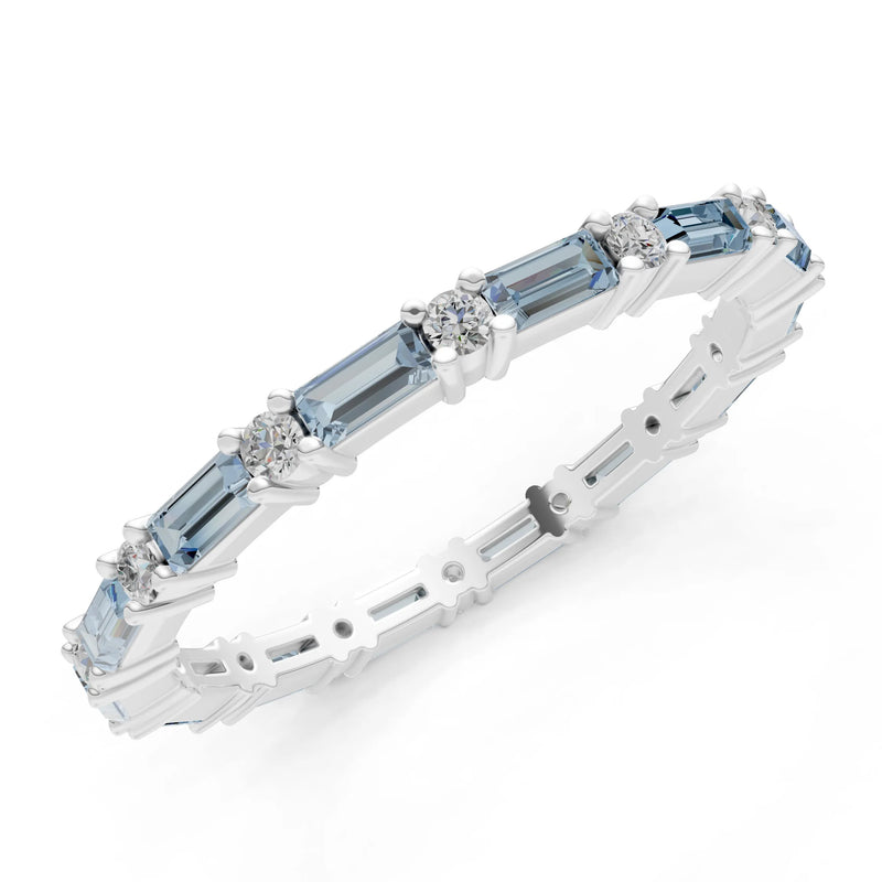 Aquamarine Baguette and Round Full Eternity Band