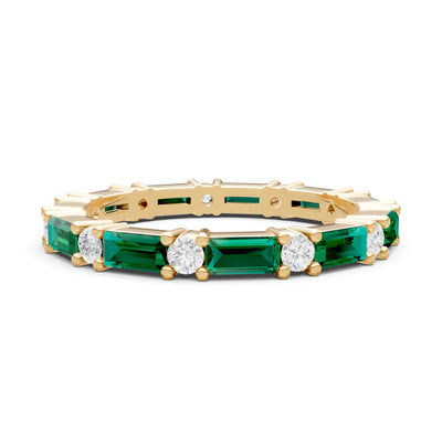 Emerald Baguette and Round Full Eternity Band